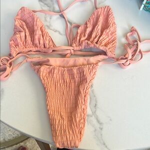 Pink Textured Bikini Set